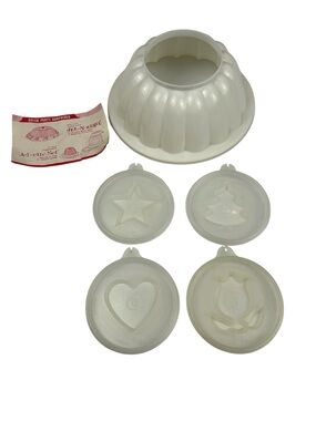 Vintage Tupperware JEL-N-SERVE Jello Mold 4 Design Inserts Lid Booklet